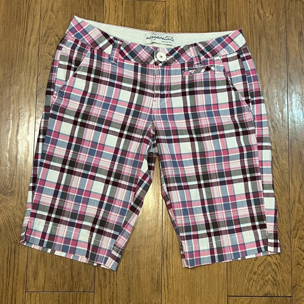 Aeropostale Vintage y2k Pink & Blue Plaid Picnic Bermuda Shorts Sz 5/6